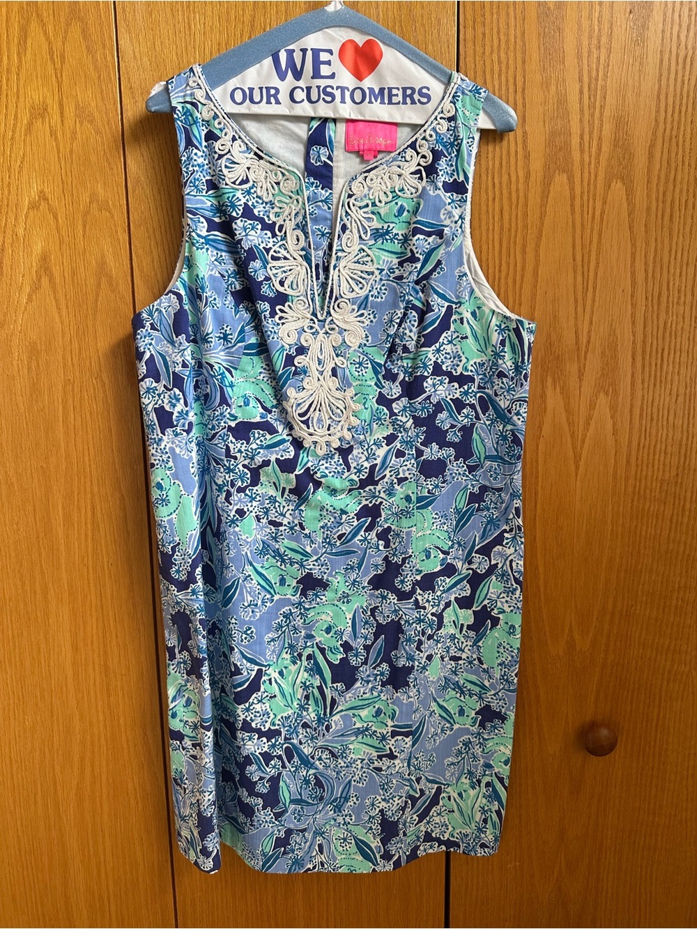 Lilly Pulitzer Navy & Mint Floral Sleeveless Shift with Cream Lace